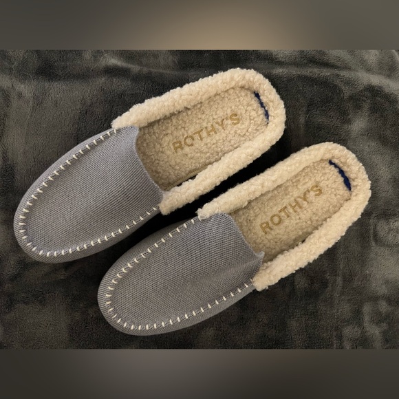 Rothy's Shoes - Rothy's Gray Slip-On Sherpa-Lined Mules with Cream Trim, NWOT-No Box! Size 9.